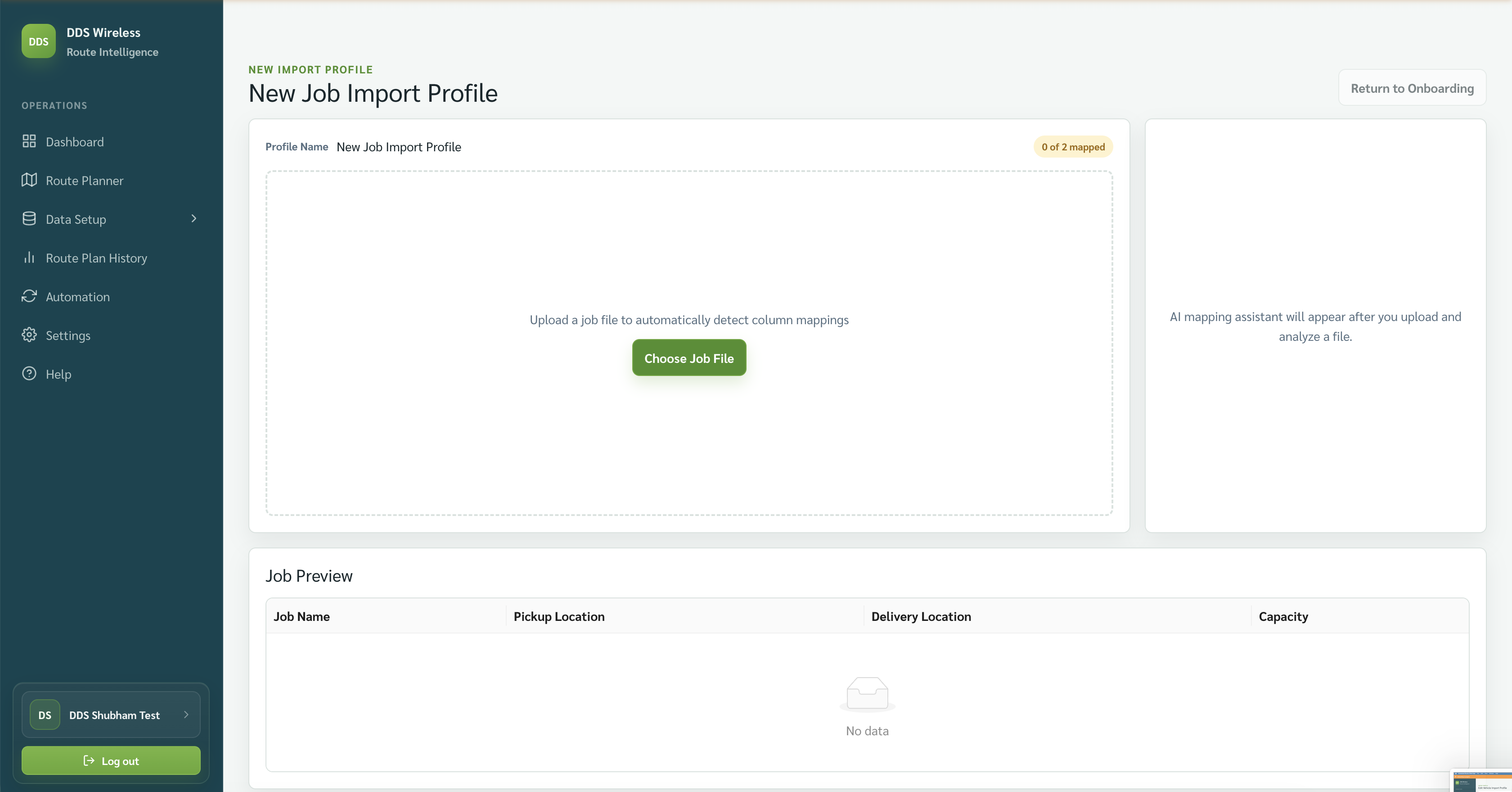 New Job Import Profile before a job file is selected.